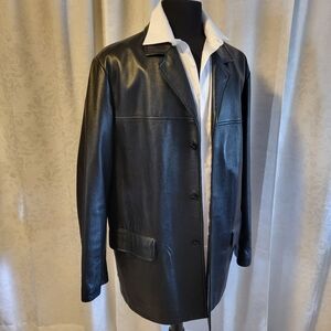 DKNY Men's 100% Classic Leather Coat, Jacket, Size XL, Color Black Wintet